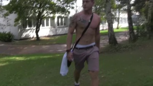 nailing at a park bench in broad daylight