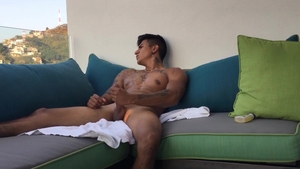 BarebackLatinoz: Latino Erick oily stroking on sofa